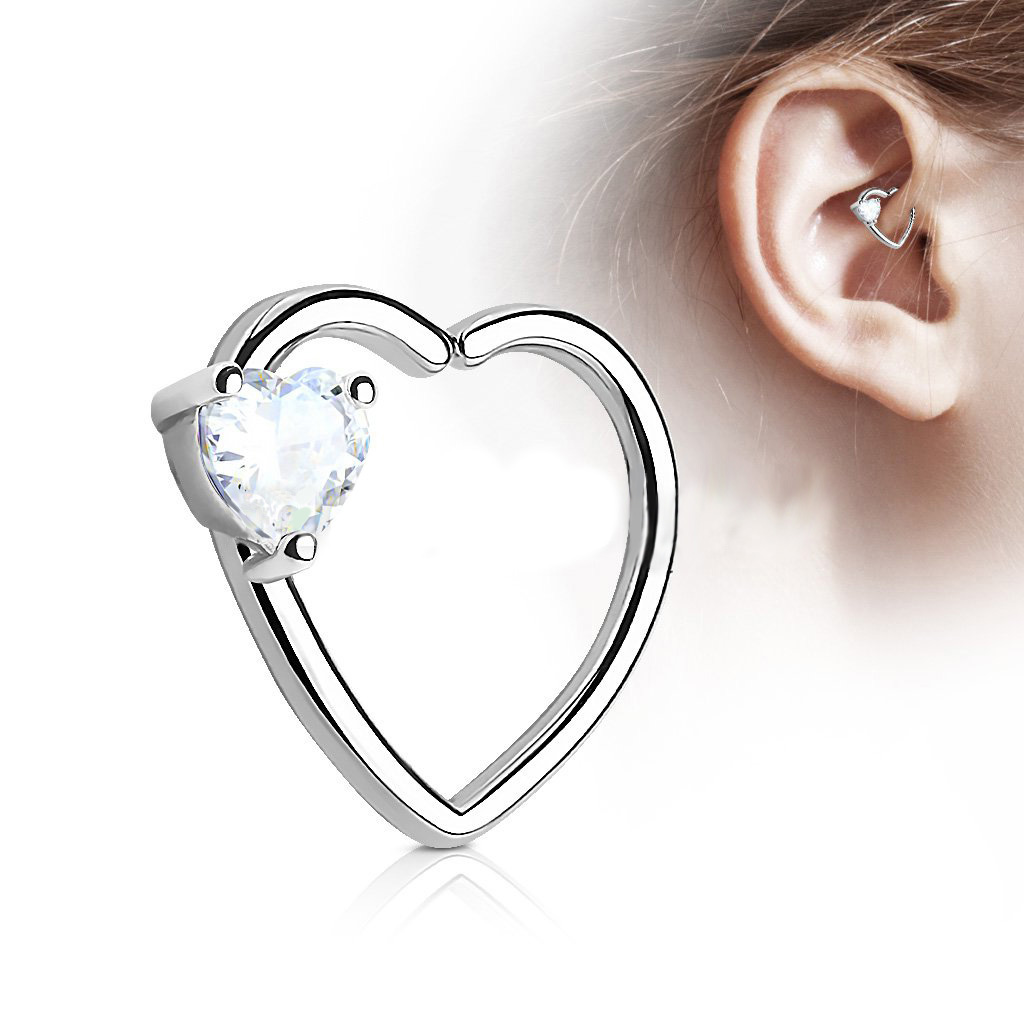 Heart CZ Set Heart 16 Gauge Ear Cartilage/Daith Hoop Rings-Ear ...